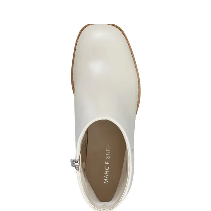 Marc Fisher Booties Women Lianna Sqaure Toe Block Heel Dress Bootie Ivory Leather