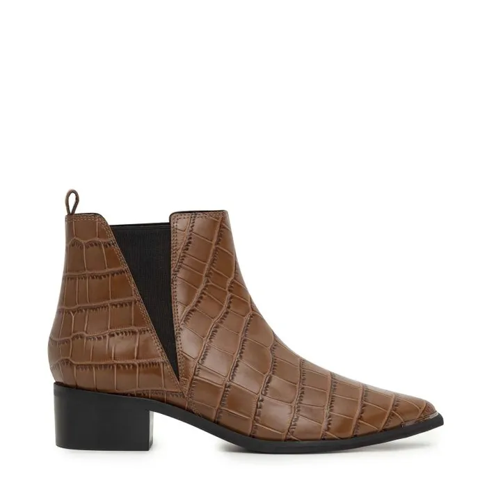 Marc Fisher Booties Women Yale Pointy Toe Chelsea Bootie Brown Croco