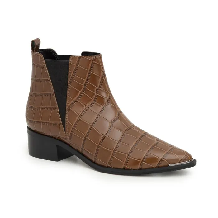 Marc Fisher Booties Women Yale Pointy Toe Chelsea Bootie Brown Croco