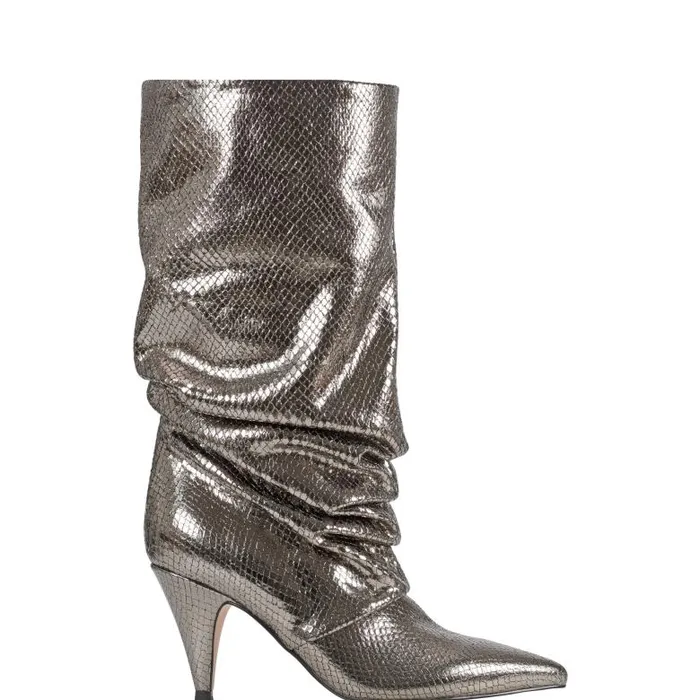 Marc Fisher Boots Women Paityn Scrunch Dress Boot Pewter Leather