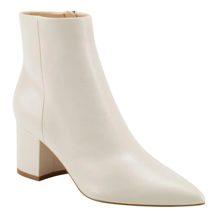 Marc Fisher Dress Boots Women Jarli Pointy Ankle Bootie Ivory Leather