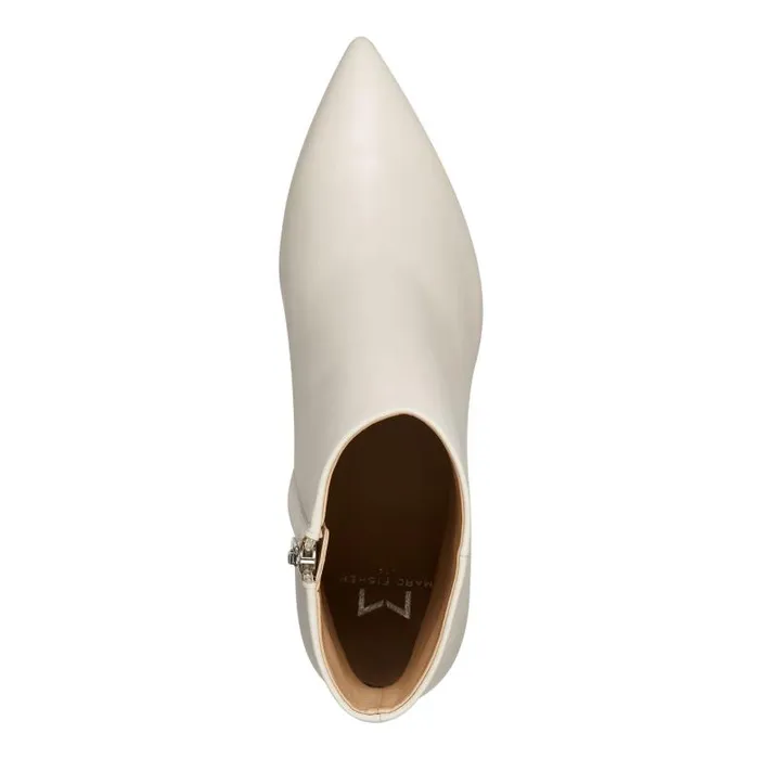 Marc Fisher Dress Boots Women Jarli Pointy Ankle Bootie Ivory Leather