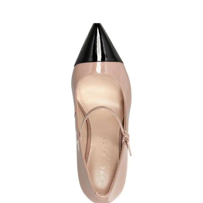 Marc Fisher Heels and Pumps Women Anellie Cap Toe Dress Pump Natural Patent Leather