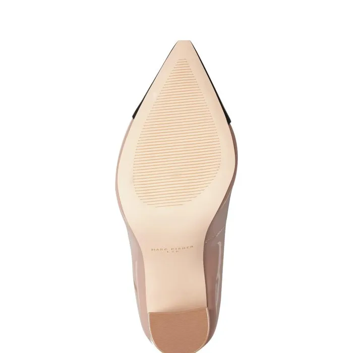 Marc Fisher Heels and Pumps Women Anellie Cap Toe Dress Pump Natural Patent Leather