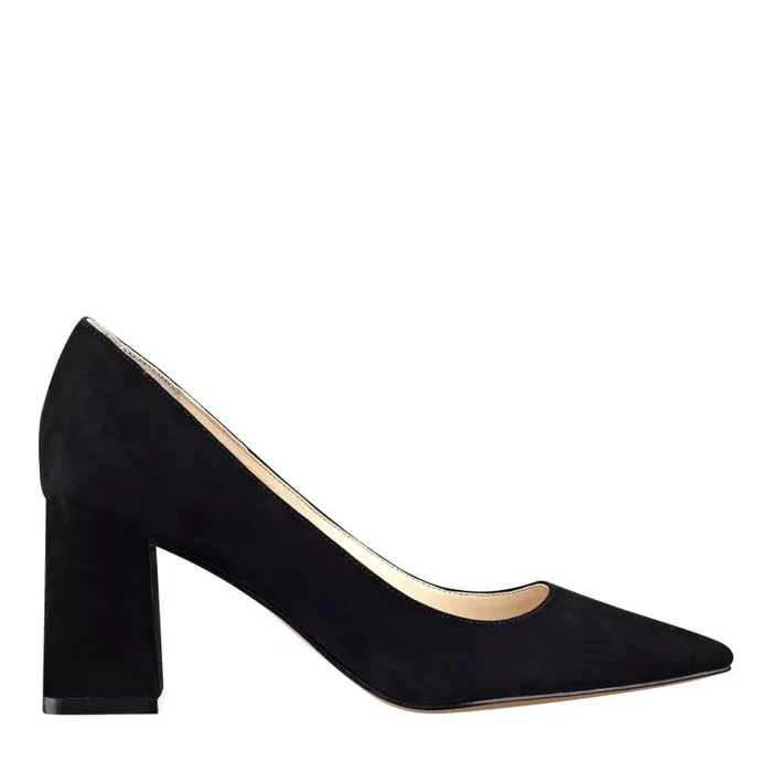 Marc Fisher Heels and Pumps Women Zala Block Heel Pointy Toe Pump Black Suede
