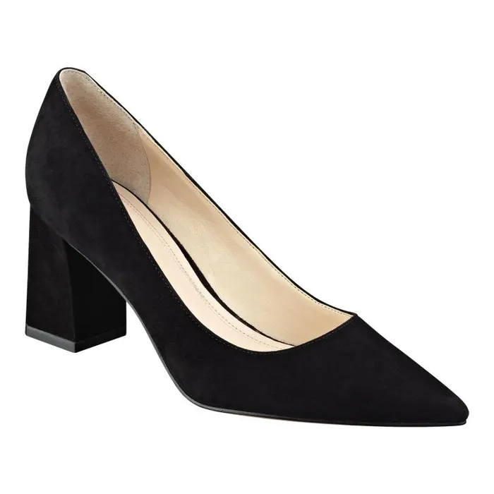 Marc Fisher Heels and Pumps Women Zala Block Heel Pointy Toe Pump Black Suede
