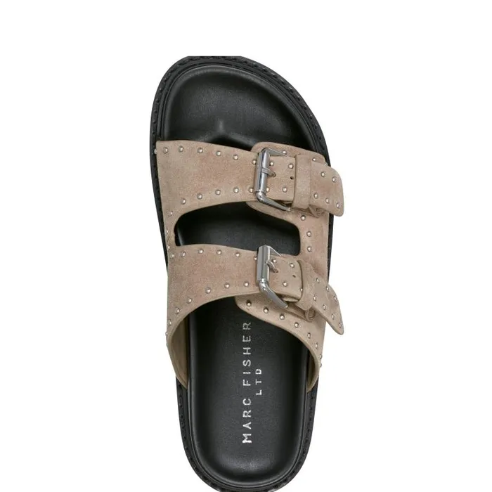 Marc Fisher Mules and Slides Women Agusta Studded Slide Sandal Taupe Suede