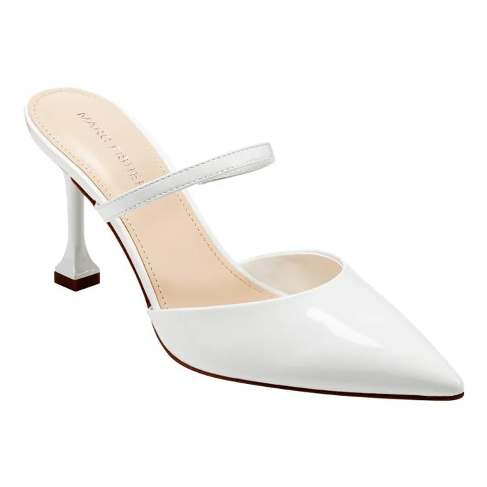 Marc Fisher Mules and Slides Women Hadais Heeled Mule White Patent