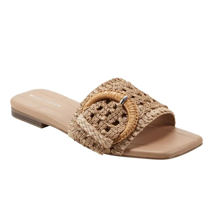 Marc Fisher Mules and Slides Women Loree Flat Slide Sandal Brown