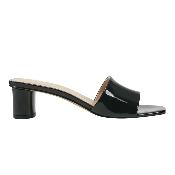 Marc Fisher Mules and Slides Women Nemmie Heeled Slide Sandal Black Patent Leather Marc Fisher Mules and Slides Women Nemmie Heeled Slide Sandal Black Patent Leather