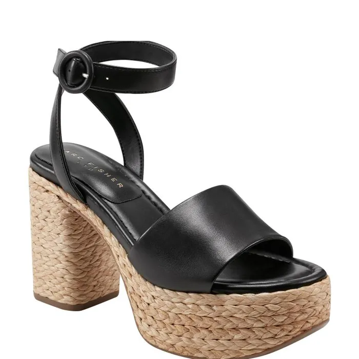 Marc Fisher Sandals Women Palyca Platform Espadrille Sandal Black Leather