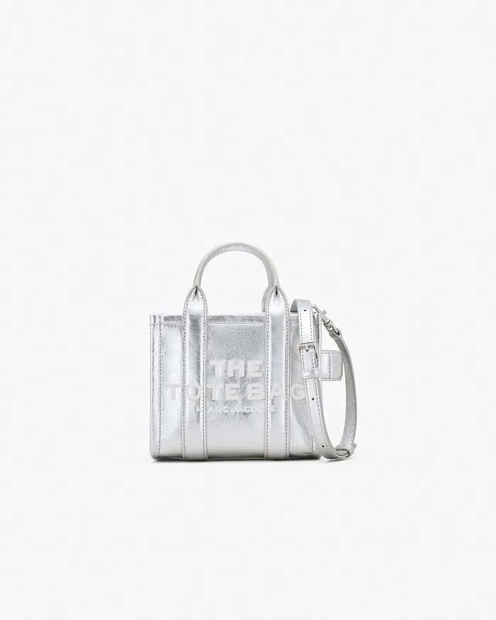 Marc Jacobs Mini Bags The Metallic Leather Crossbody Tote Bag Metallic Silver 8211 Women Marc Jacobs Mini Bags The Metallic Leather Crossbody Tote Bag Metallic Silver 8211 Women