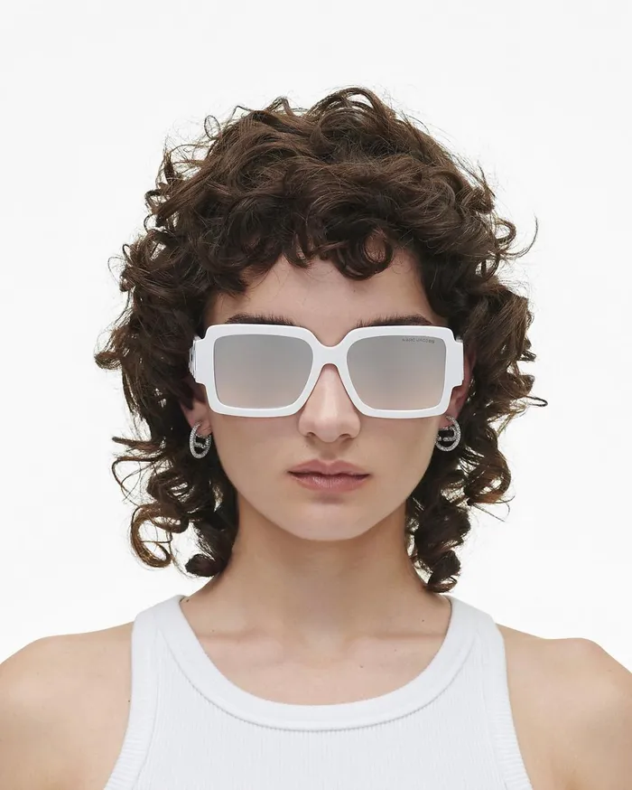 Marc Jacobs Sunglasses The Bold Logo Square Mirrored Sunglasses Whitegrey 8211 Women