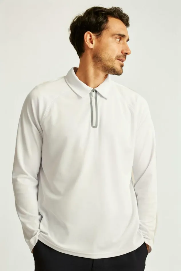 Men All Day Long Sleeve Zip Polo White Bonobos Polos