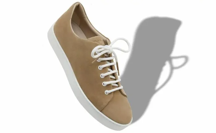 Men Beige Suede Low Cut Sneakers Manolo Blahnik LaceUps