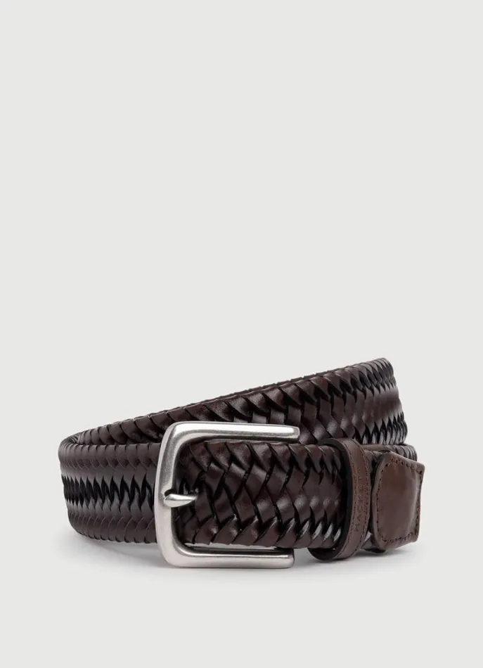 Men Belts Hackett London Braided Leather Belt Brown