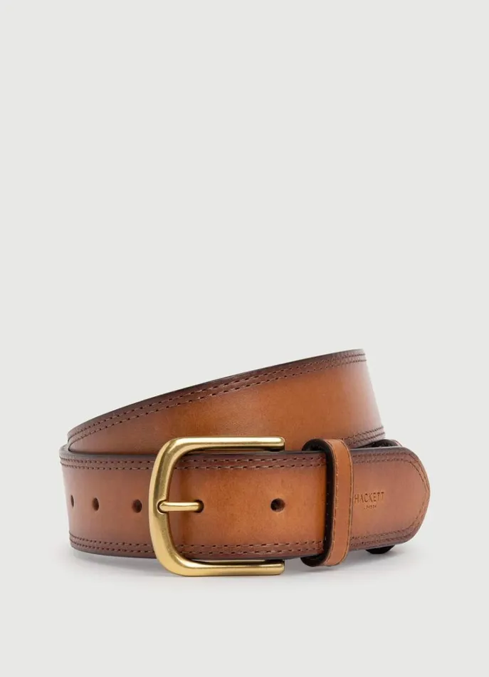 Men Belts Hackett London Brushed Leather Belt Tobacco Brown