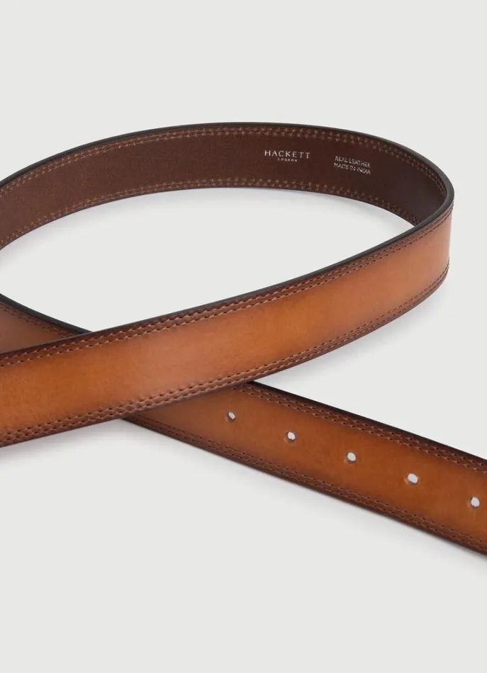 Men Belts Hackett London Brushed Leather Belt Tobacco Brown