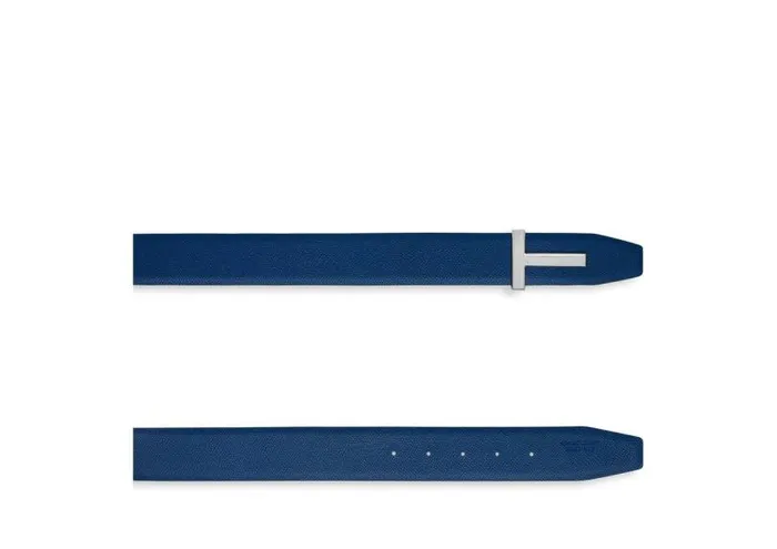 Men Belts Tom Ford Small Grain Leather T Icon Belt Black Ultramarine
