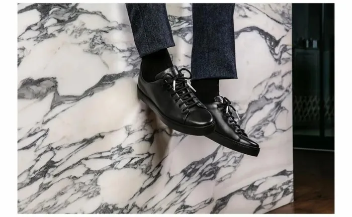 Men Black Calf Leather Sneakers Manolo Blahnik Gifts For Him