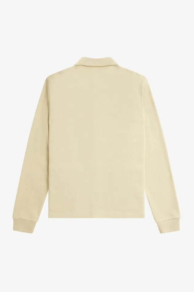 Men Button Through Long Sleeve Polo Shirt Oatmeal Fred Perry Overshirts