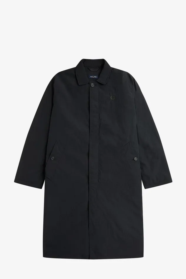 Men Button Through Mac Black Fred Perry Coats and Jackets