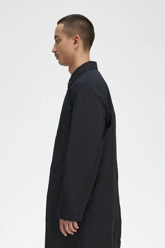Men Button Through Mac Black Fred Perry Coats and Jackets