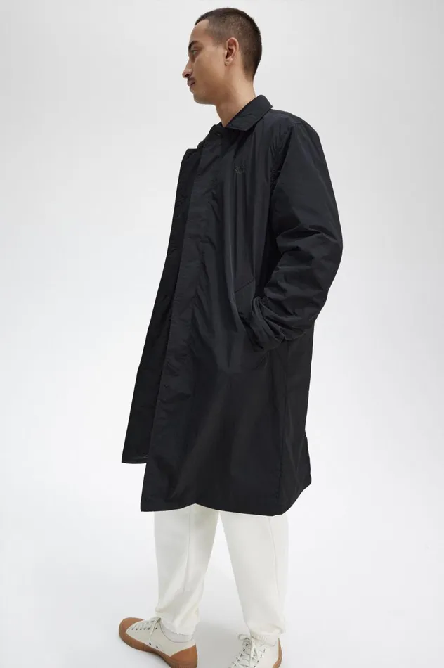 Men Button Through Mac Black Fred Perry Coats and Jackets