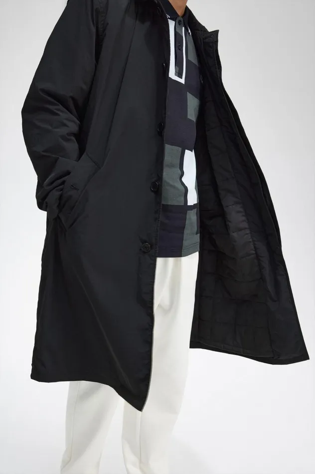 Men Button Through Mac Black Fred Perry Coats and Jackets