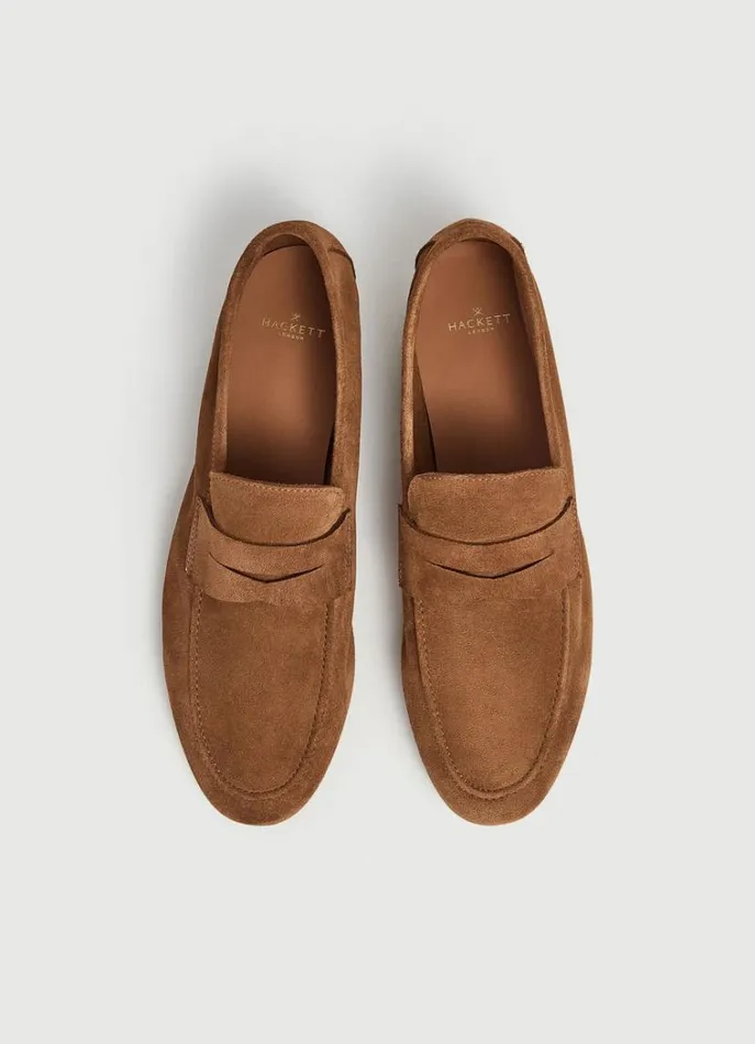 Men Casual Shoes Hackett London Suede Moccasins Cognac Brown