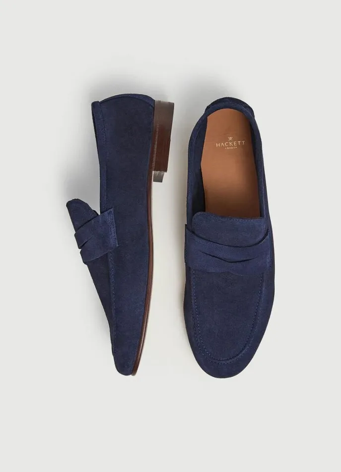 Men Casual Shoes Hackett London Suede Moccasins Navy