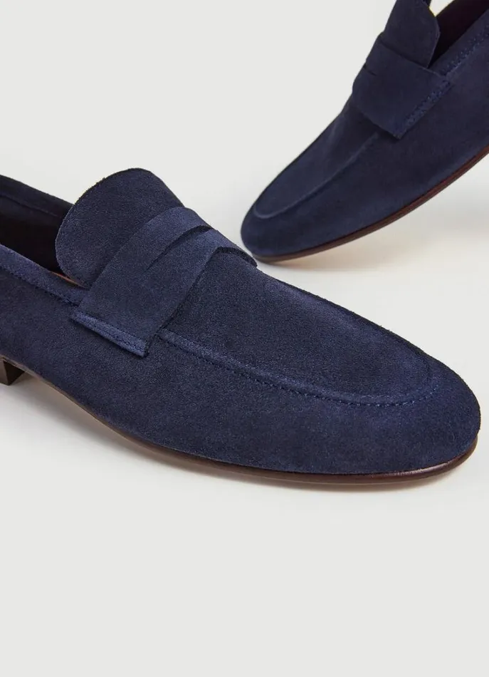 Men Casual Shoes Hackett London Suede Moccasins Navy