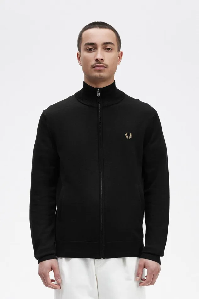 Men Classic Zip Through Cardigan Black Fred Perry Knitwear