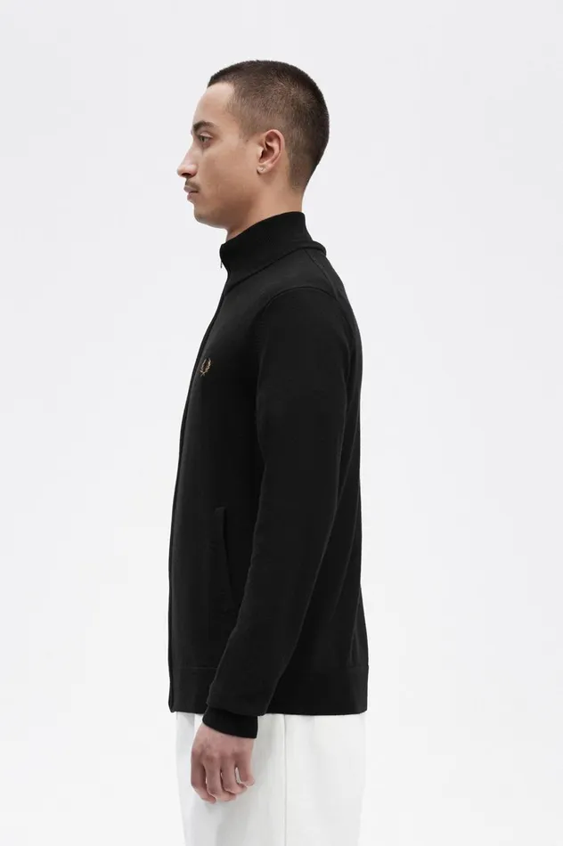 Men Classic Zip Through Cardigan Black Fred Perry Knitwear