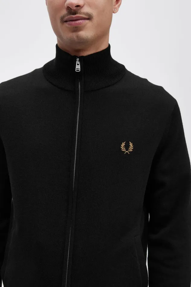 Men Classic Zip Through Cardigan Black Fred Perry Knitwear