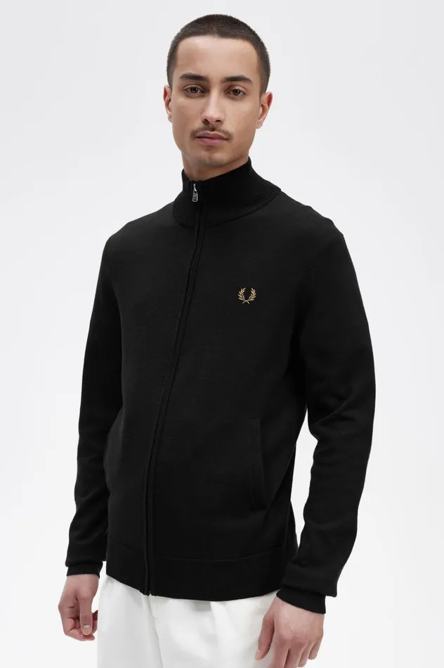 Men Classic Zip Through Cardigan Black Fred Perry Knitwear