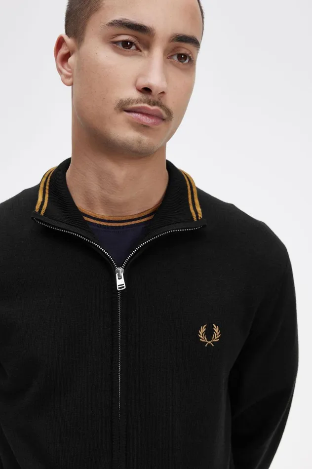 Men Classic Zip Through Cardigan Black Fred Perry Knitwear