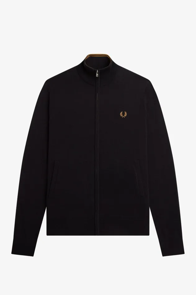 Men Classic Zip Through Cardigan Black Fred Perry Knitwear