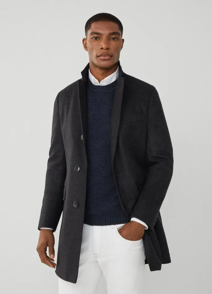 Men Coats and Jackets Hackett London Wool And Cashmere Coat Charcoal Grey
