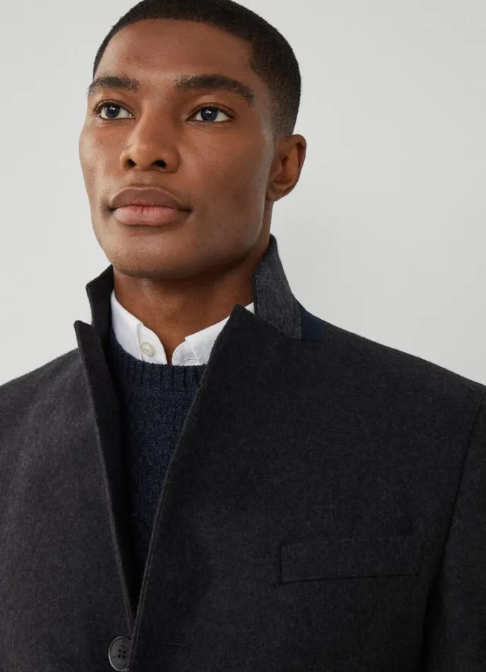 Men Coats and Jackets Hackett London Wool And Cashmere Coat Charcoal Grey