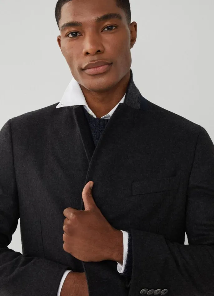 Men Coats and Jackets Hackett London Wool And Cashmere Coat Charcoal Grey