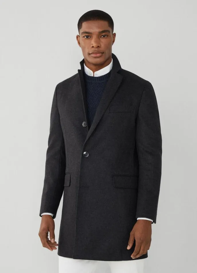 Men Coats and Jackets Hackett London Wool And Cashmere Coat Charcoal Grey