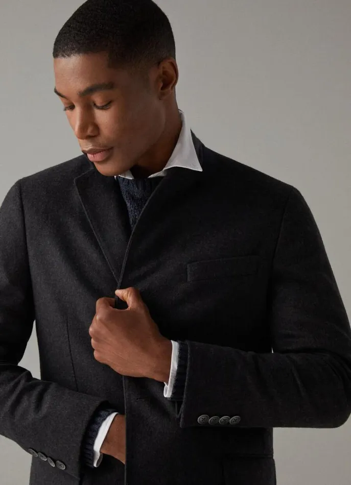 Men Coats and Jackets Hackett London Wool And Cashmere Coat Charcoal Grey