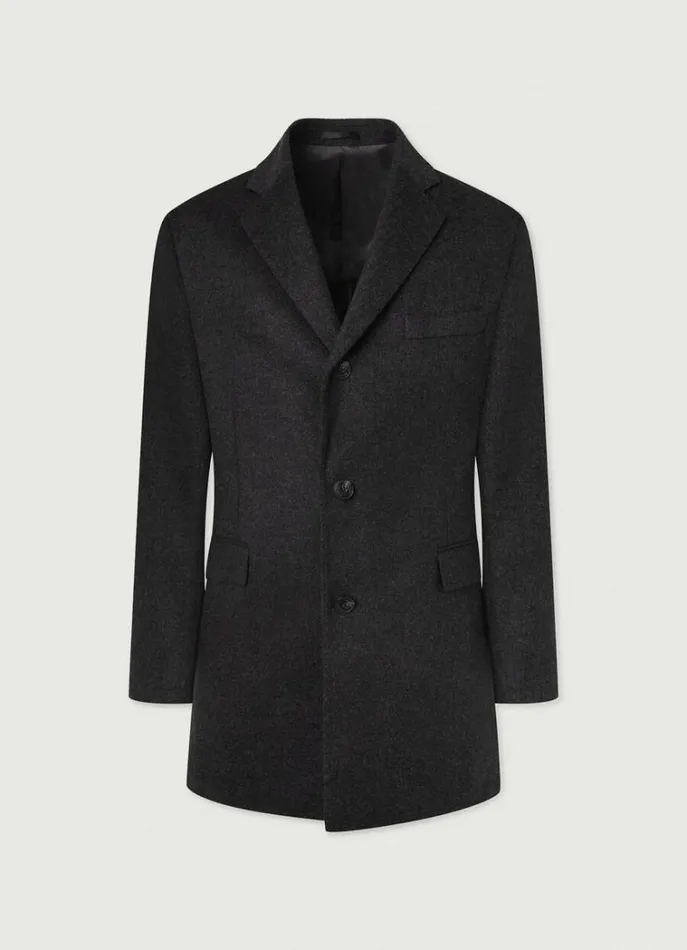 Men Coats and Jackets Hackett London Wool And Cashmere Coat Charcoal Grey