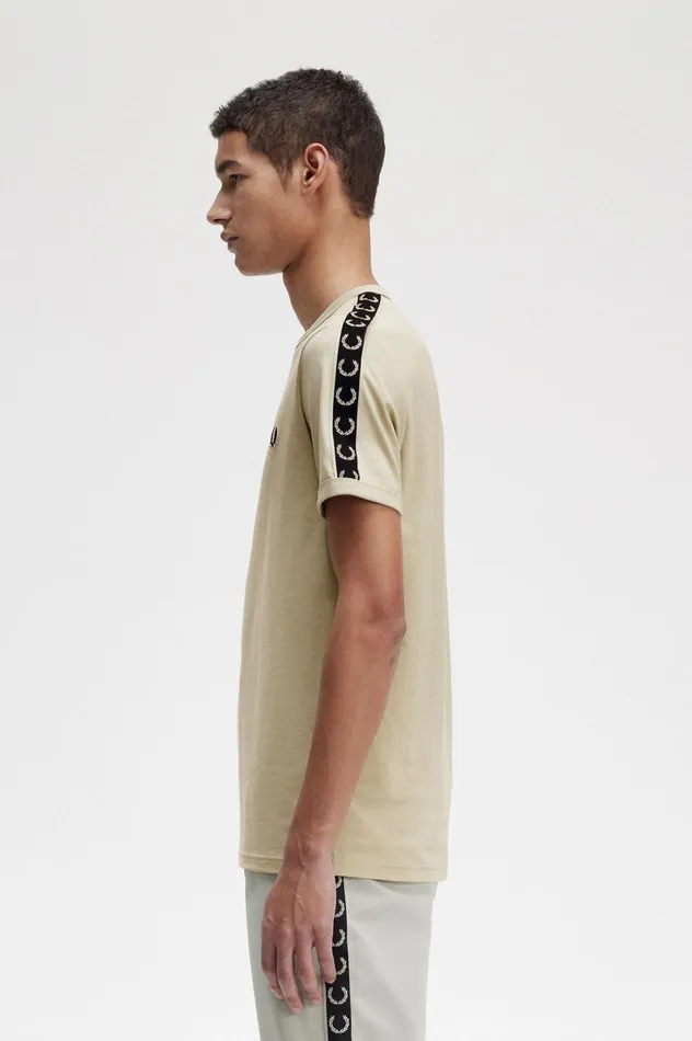 Men Contrast Tape Ringer TShirt Light Oysterblack Fred Perry TShirts