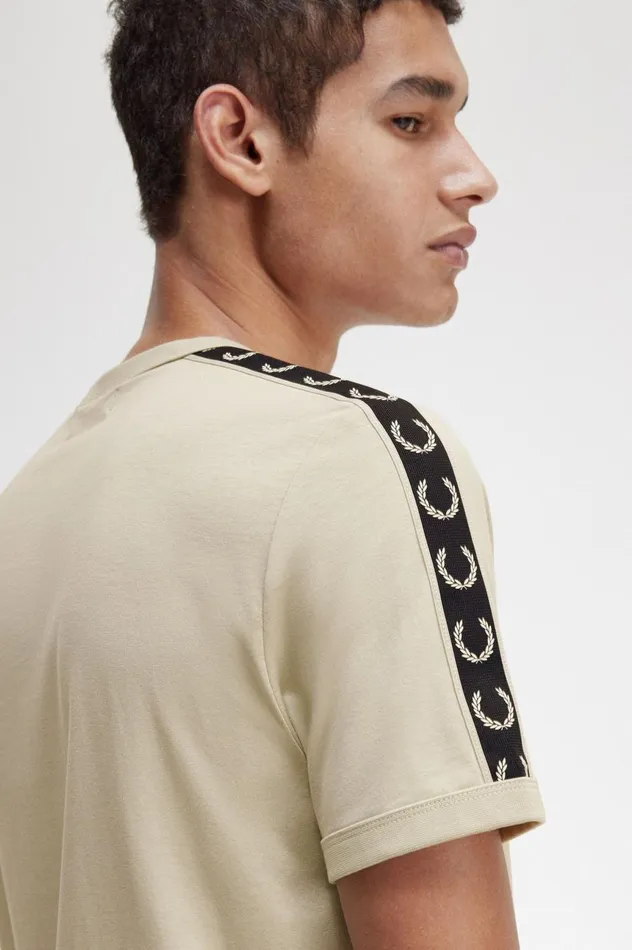 Men Contrast Tape Ringer TShirt Light Oysterblack Fred Perry TShirts