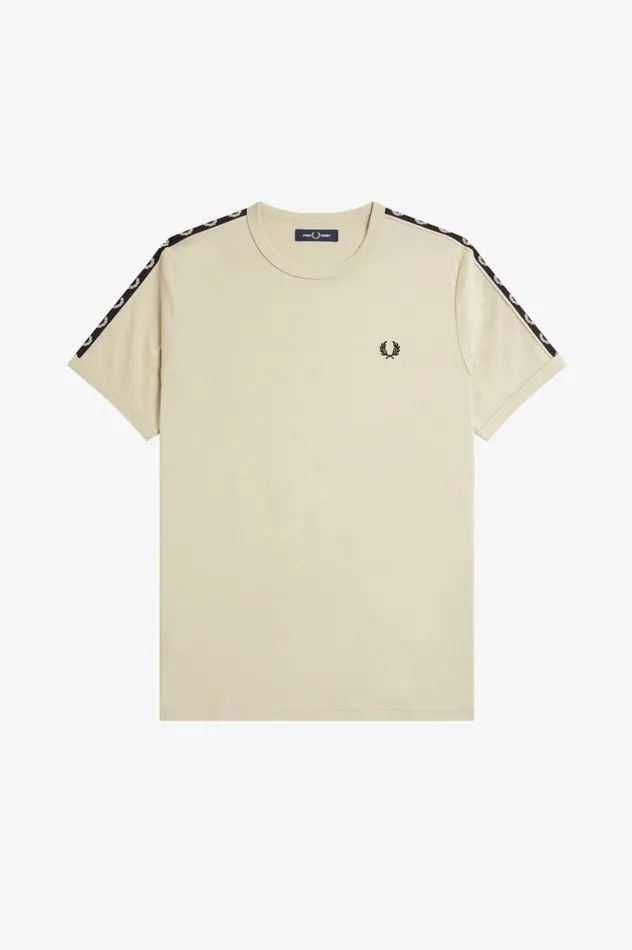 Men Contrast Tape Ringer TShirt Light Oysterblack Fred Perry TShirts