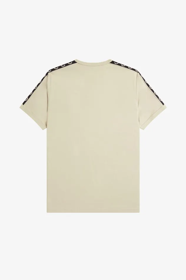 Men Contrast Tape Ringer TShirt Light Oysterblack Fred Perry TShirts