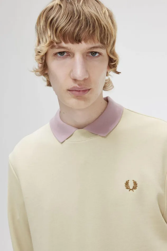 Men Crew Neck Sweatshirt Oatmeal Fred Perry Sweatshirts
