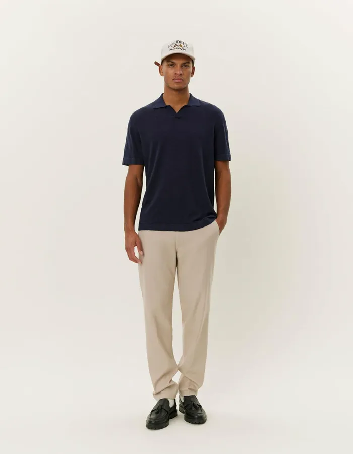 Men Emmanuel Polo Knit 8211 Dark Navy Les Deux Knitwear